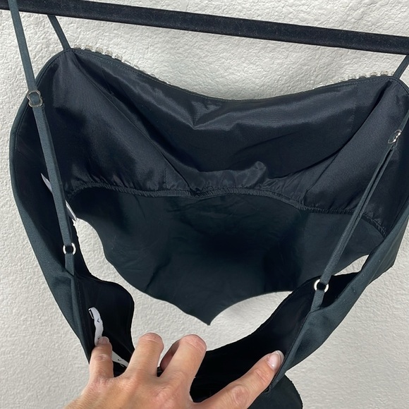 AREA Crystal Embellished Handkerchief Bandeau Crop Top Black Sz L - Picture 7 of 16